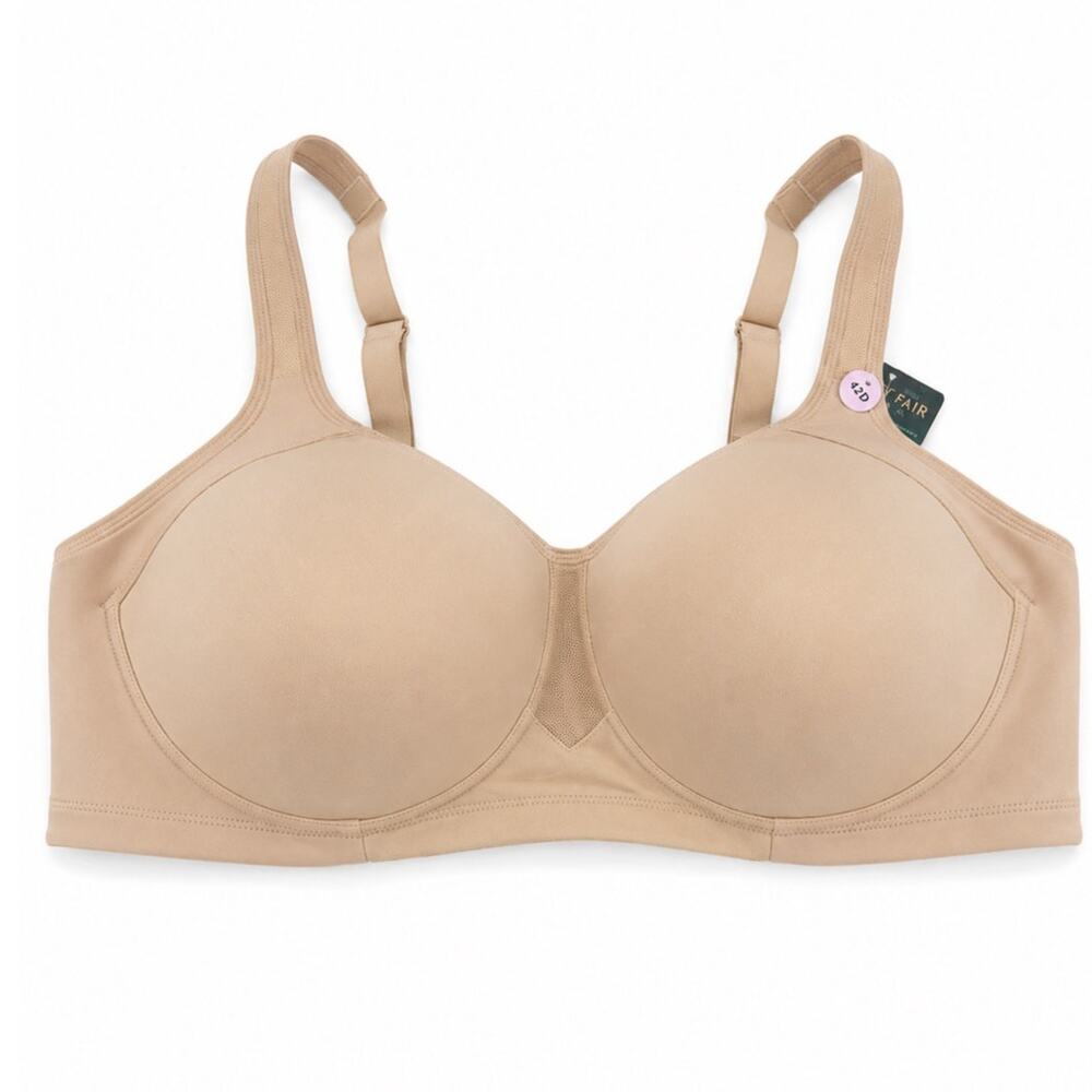 Vanity Fair Bra Womens 42D Beige Nude Smoothing Full Figure Wirefree Padded NWT
